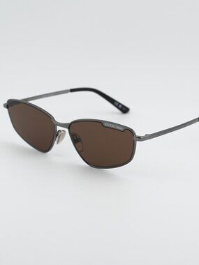 Balenciaga BB0277S 002 Unisex Sunglasses Ruthenium Rectangle Frame, Brown Lenses